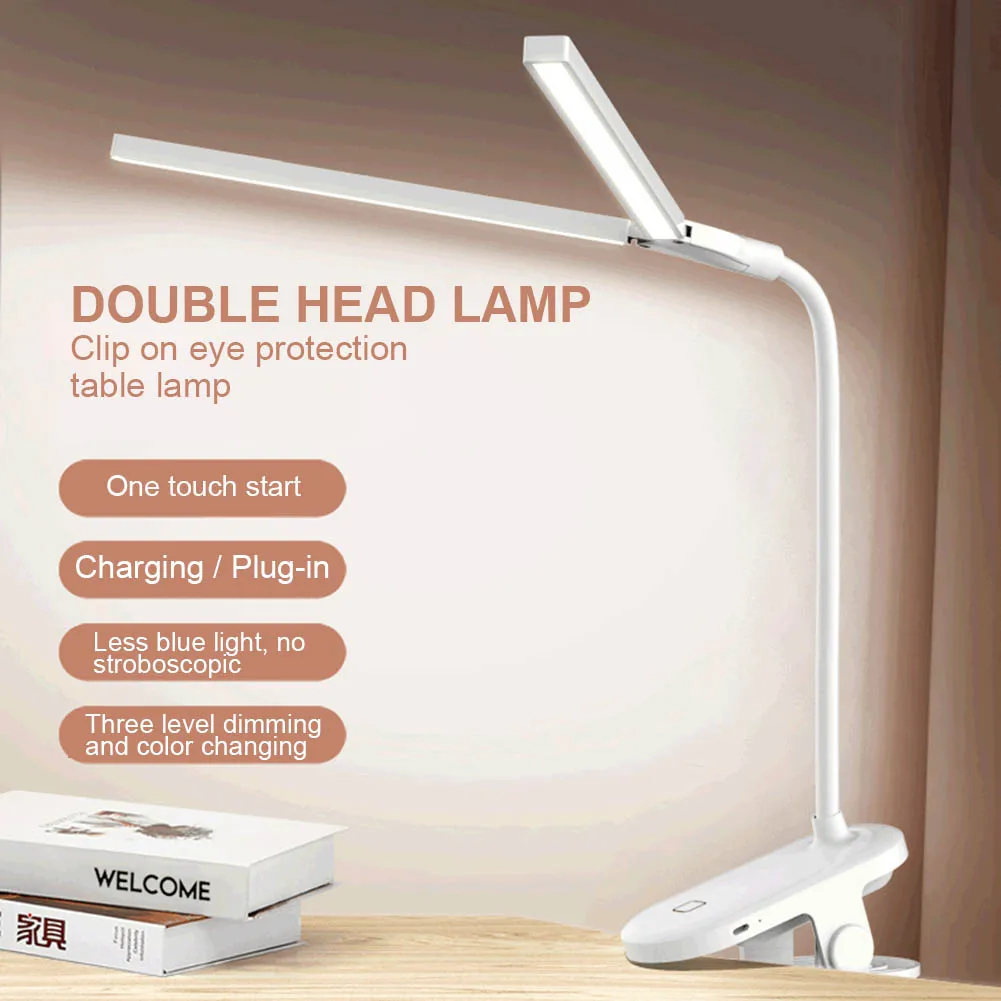 Clip on Reading Light LED Desk Light Night Light with 3 Lighting Modes Adjustable Double Head Table Lamp for Bedroom Study Dorm
Clip on Reading Light LED Desk Light Night Light with 3 Lighting Modes Adjustable Double Head Table Lamp for Bedroom Study Dorm