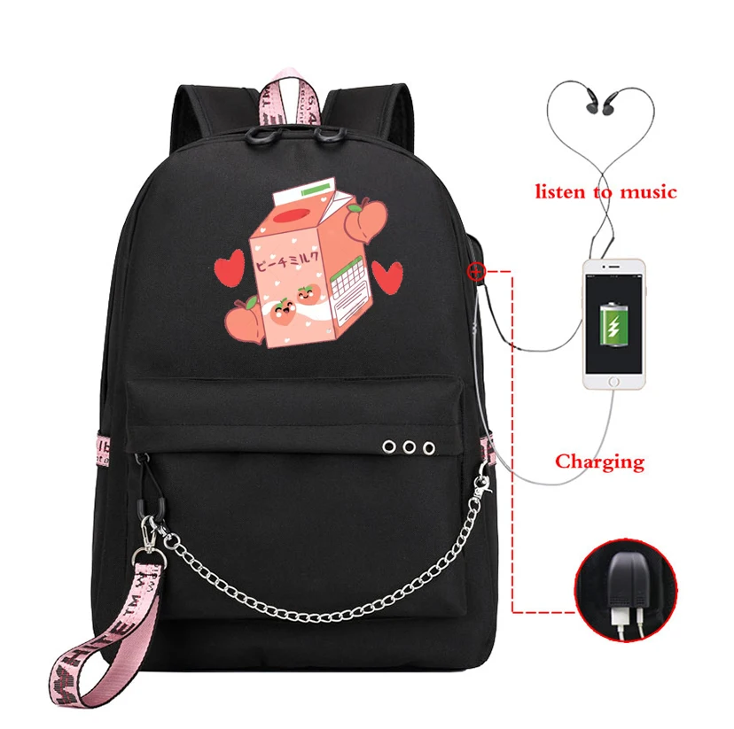 USB Women Backpack Kawaii Backpacks Travel Backpack Bag Women's Fashion Canvas School Bags Peach Juice Funny Printed Backbag
USB Women Backpack Kawaii Backpacks Travel Backpack Bag Women's Fashion Canvas School Bags Peach Juice Funny Printed Backbag