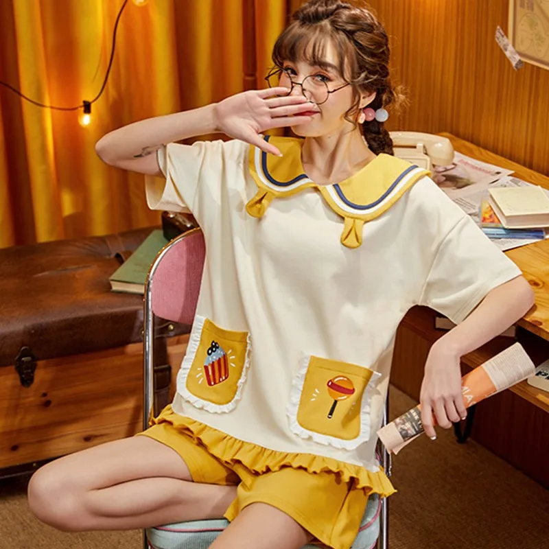 Tonngirls Sweet Patchwork Pyjamas Women Nightwear With Pocket Princess Summer Sleepwear Shorts Set Couple Pijamas Mujer Korean
Tonngirls Sweet Patchwork Pyjamas Women Nightwear With Pocket Princess Summer Sleepwear Shorts Set Couple Pijamas Mujer Korean