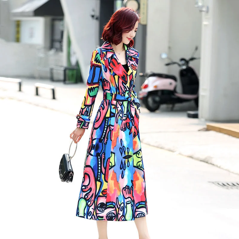 Spring Autumn Fashionable Women's Windbreaker Temperament Waist Lapel Printing Long Over Knee Long Sleeve Trench Coat For Women
Spring Autumn Fashionable Women's Windbreaker Temperament Waist Lapel Printing Long Over Knee Long Sleeve Trench Coat For Women