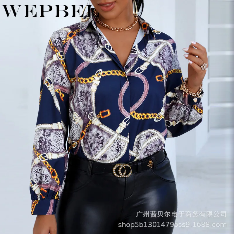 WEPBEL Women Elegant Chain Print Loose Blouse Casual Ladies Long Lantern Sleeve Turn Down Collar Single Breasted Shirt Top
WEPBEL Women Elegant Chain Print Loose Blouse Casual Ladies Long Lantern Sleeve Turn Down Collar Single Breasted Shirt Top