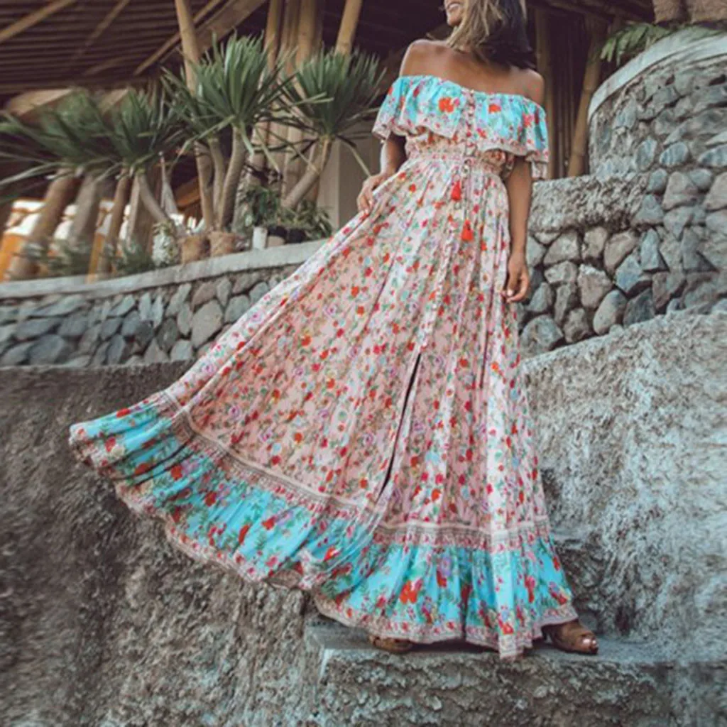 Floral Print Maxi Dresses Women's Vintage Elegant Beach Sash Sexy Off Shoulder Tunic Long Summer Boho Dress Women Vestidos
Floral Print Maxi Dresses Women's Vintage Elegant Beach Sash Sexy Off Shoulder Tunic Long Summer Boho Dress Women Vestidos