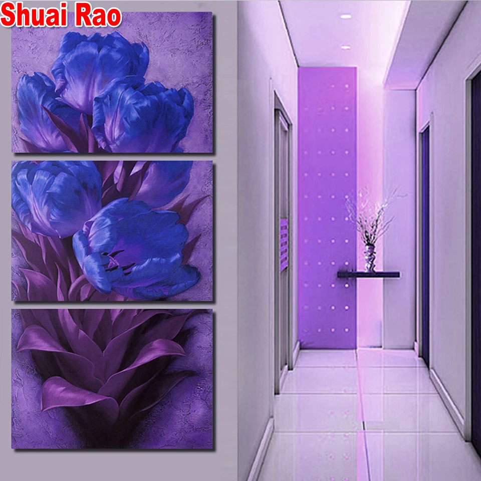 3 pieces 5D diamond painting cross stitch full square round drill diy embroidery triptych Blue Romantic Flower Restaurant Art 
3 pieces 5D diamond painting cross stitch full square round drill diy embroidery triptych Blue Romantic Flower Restaurant Art