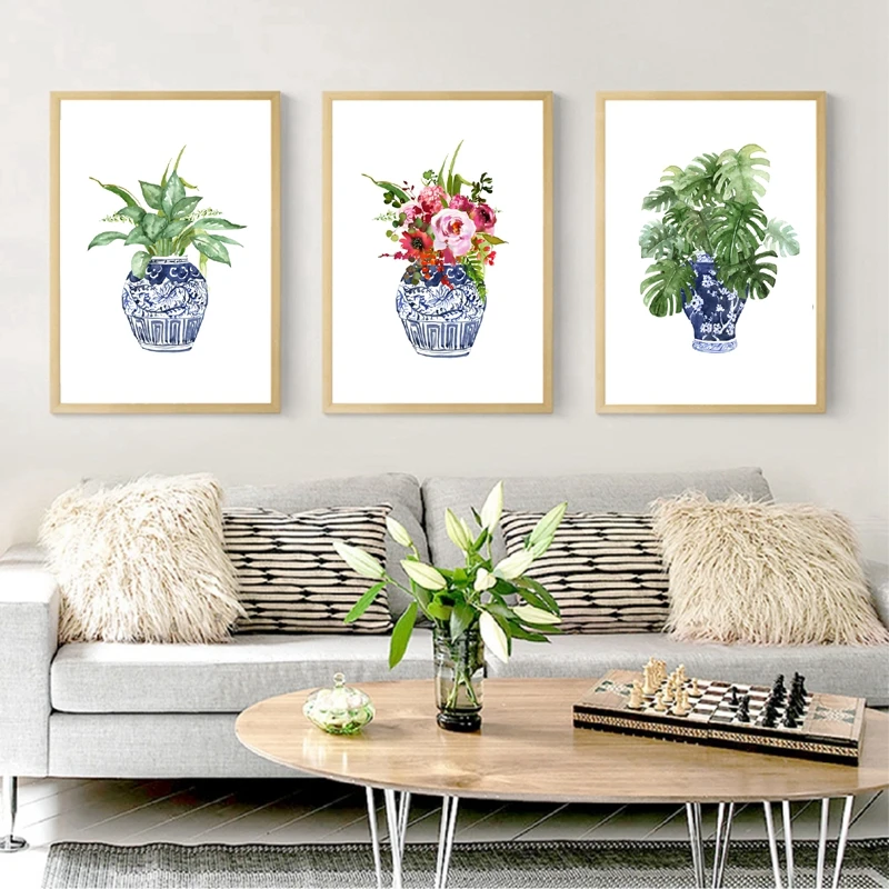 Plant Flower Arrangement Poster Still Life Blue and White Porcelain Bottle Canvas Painting Tropical Plant Leaf Wall Picture
Plant Flower Arrangement Poster Still Life Blue and White Porcelain Bottle Canvas Painting Tropical Plant Leaf Wall Picture