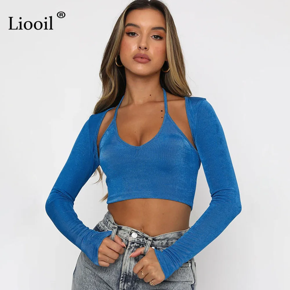 Комплект Liooil женский из 2 предметов, блузка с лямкой на шее, Топ с длинным рукавом и V-образным вырезом, пикантный облегающий короткий топ с вы... 
Комплект Liooil женский из 2 предметов, блузка с лямкой на шее, Топ с длинным рукавом и V-образным вырезом, пикантный облегающий короткий топ с вы...