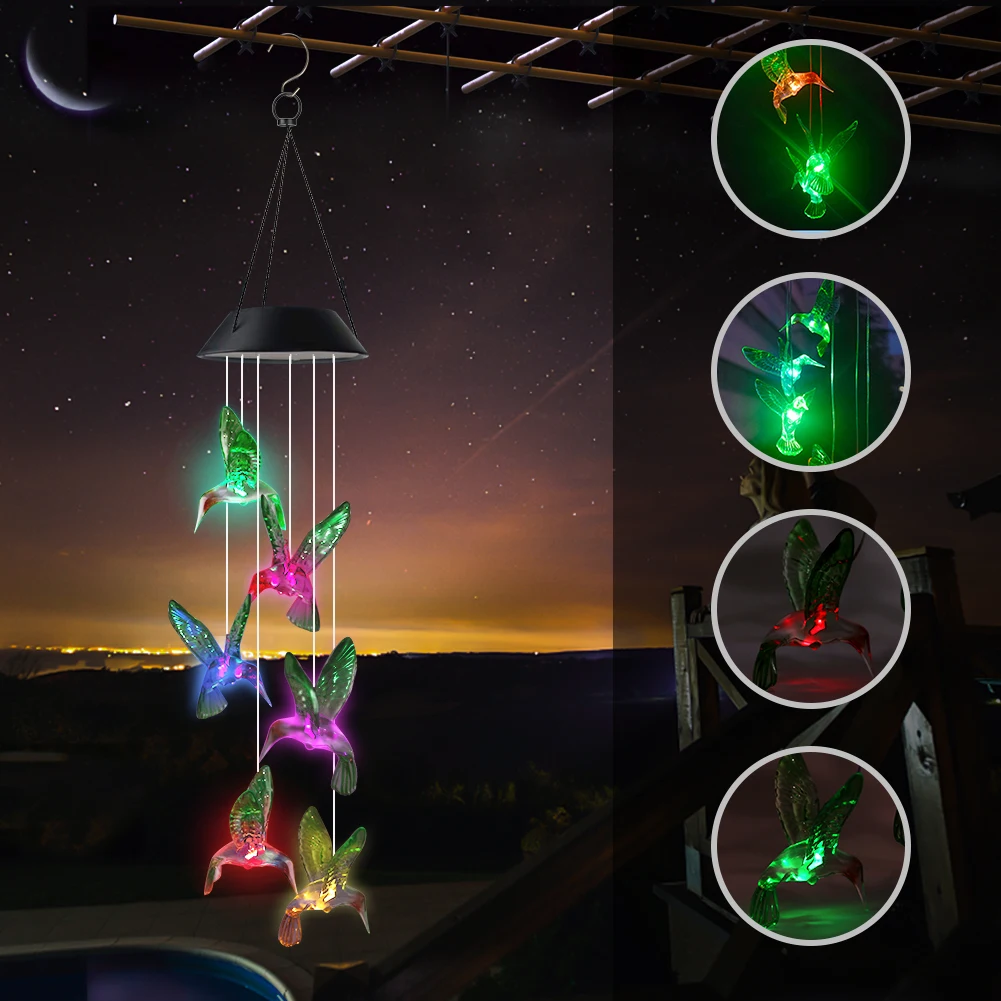 Colorful Solar Power Wind Chime Crystal Hummingbird Butterfly Waterproof wind chimes outdoor Solar Light for Garden
Colorful Solar Power Wind Chime Crystal Hummingbird Butterfly Waterproof wind chimes outdoor Solar Light for Garden