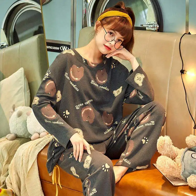 O Neck Pyjamas Women Cute Cartoon Sleepwear Bear Print Cotton Pajama Set Ladies Girls Casual Homesuit Spring New Pijama Party 
O Neck Pyjamas Women Cute Cartoon Sleepwear Bear Print Cotton Pajama Set Ladies Girls Casual Homesuit Spring New Pijama Party