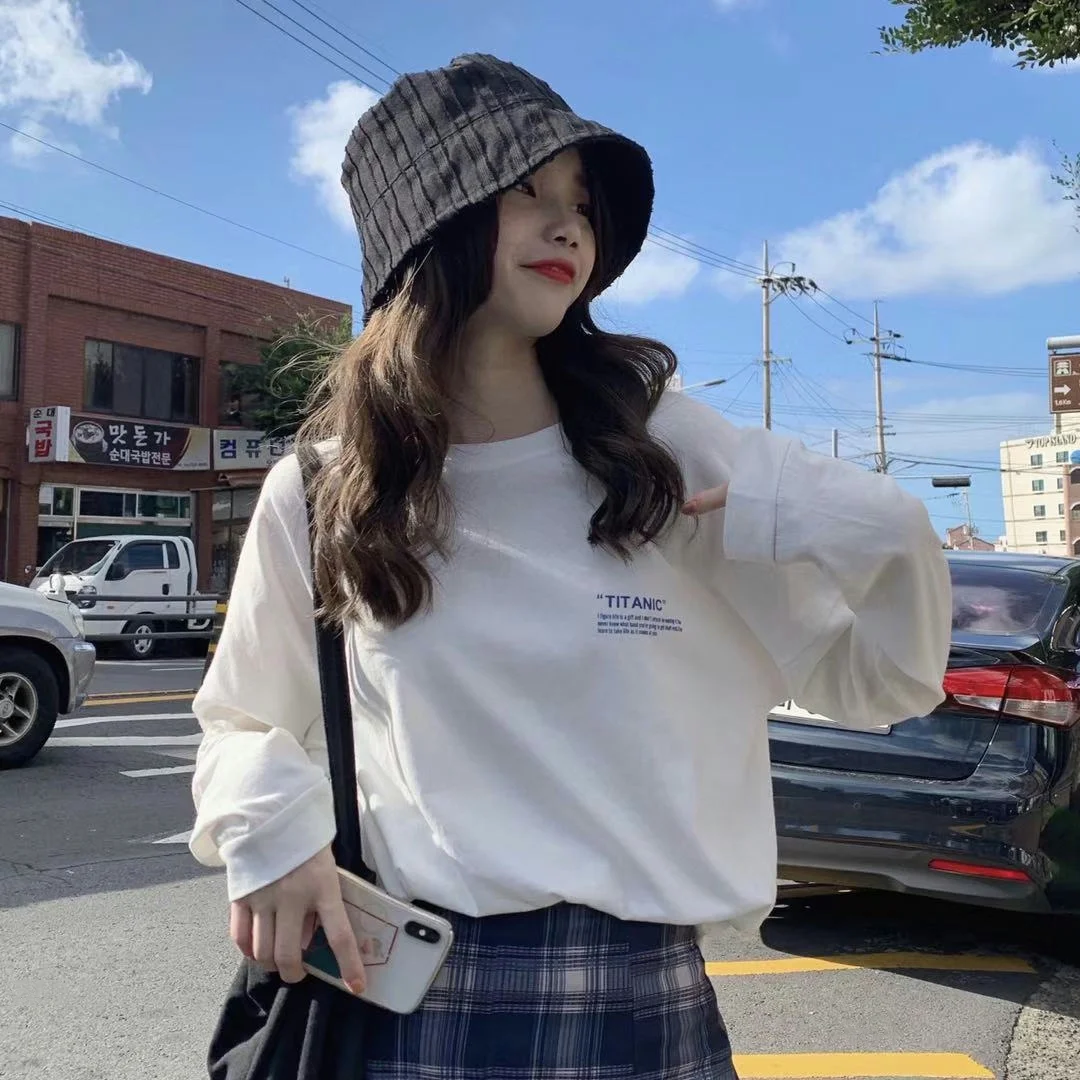 offers! South Korea contracted and easy street snap joker printed letters long sleeve T-shirt female base coat 1022 #
offers! South Korea contracted and easy street snap joker printed letters long sleeve T-shirt female base coat 1022 #