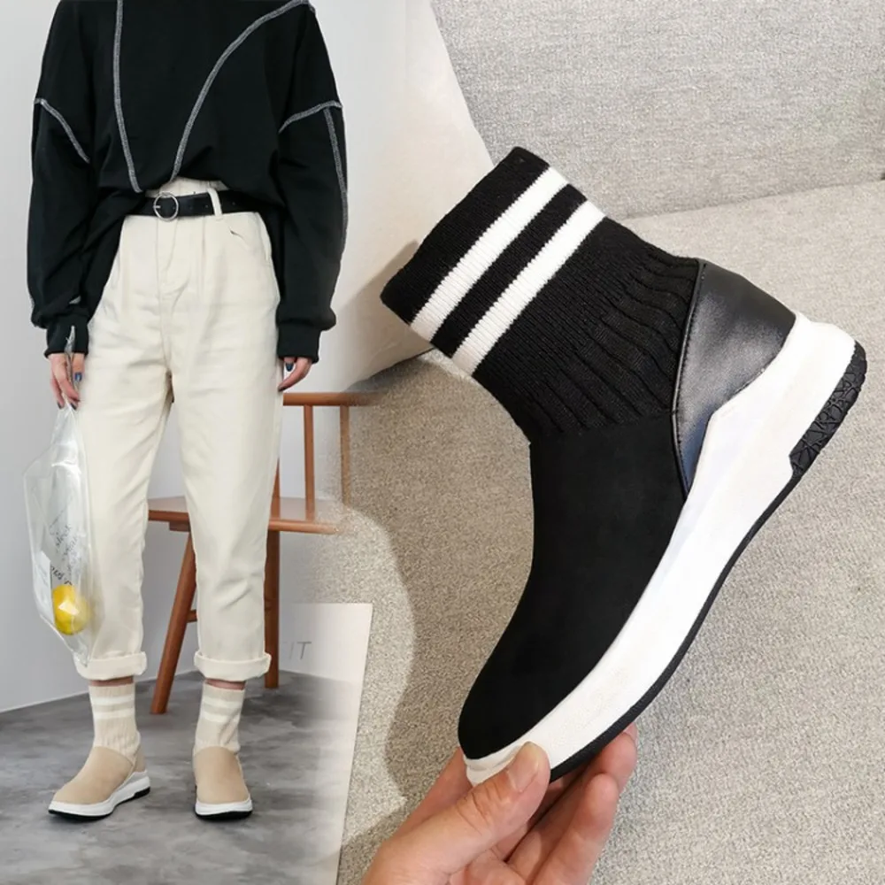 Knitted Elastic Round Toe Flat Sportswear Women's Boots Autumn Winter Lady's Fashion Striped Slip-On Ankle Boots Plus size shoes
Knitted Elastic Round Toe Flat Sportswear Women's Boots Autumn Winter Lady's Fashion Striped Slip-On Ankle Boots Plus size shoes
