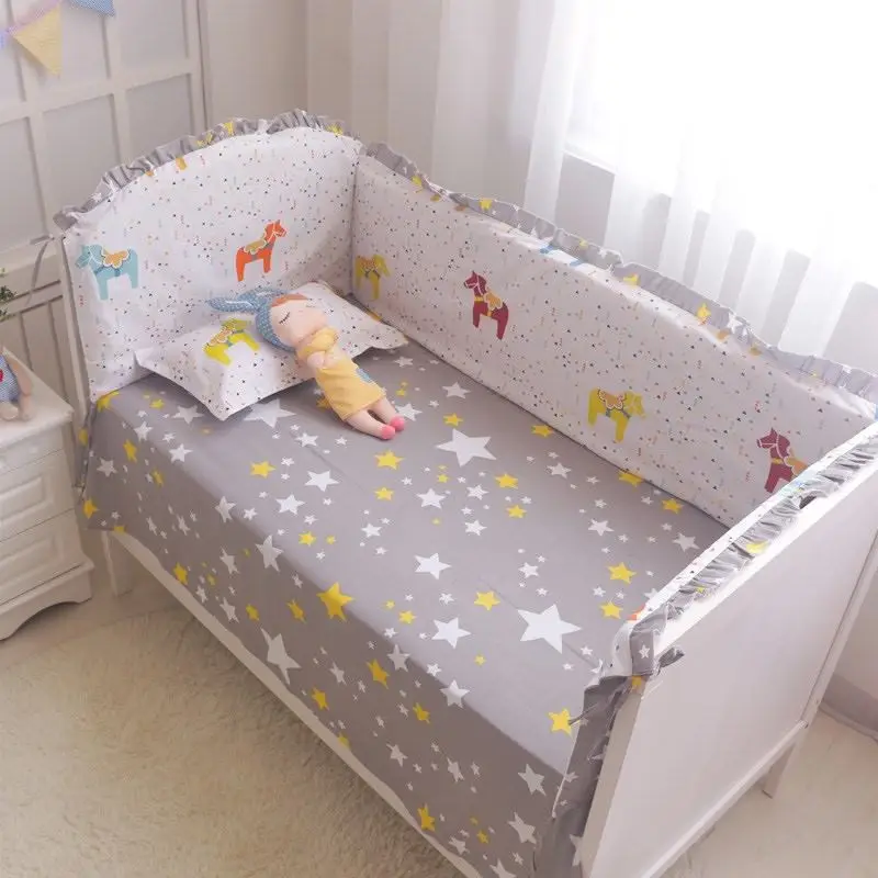 

6PCS cotton baby bedding sets set de cuna crib bedding kit berço Room Decor Crib Protector (4bumpers+sheet+pillow cover)