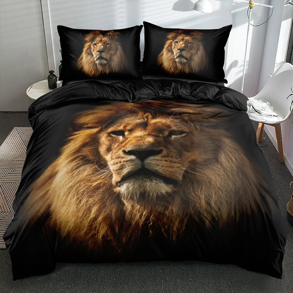 

3D Lions Duvet Cover Set Quilt Covers Comforter Shell Pillowcase Bedding Sets Double Single Twin Size Animal Partten Bed Linens