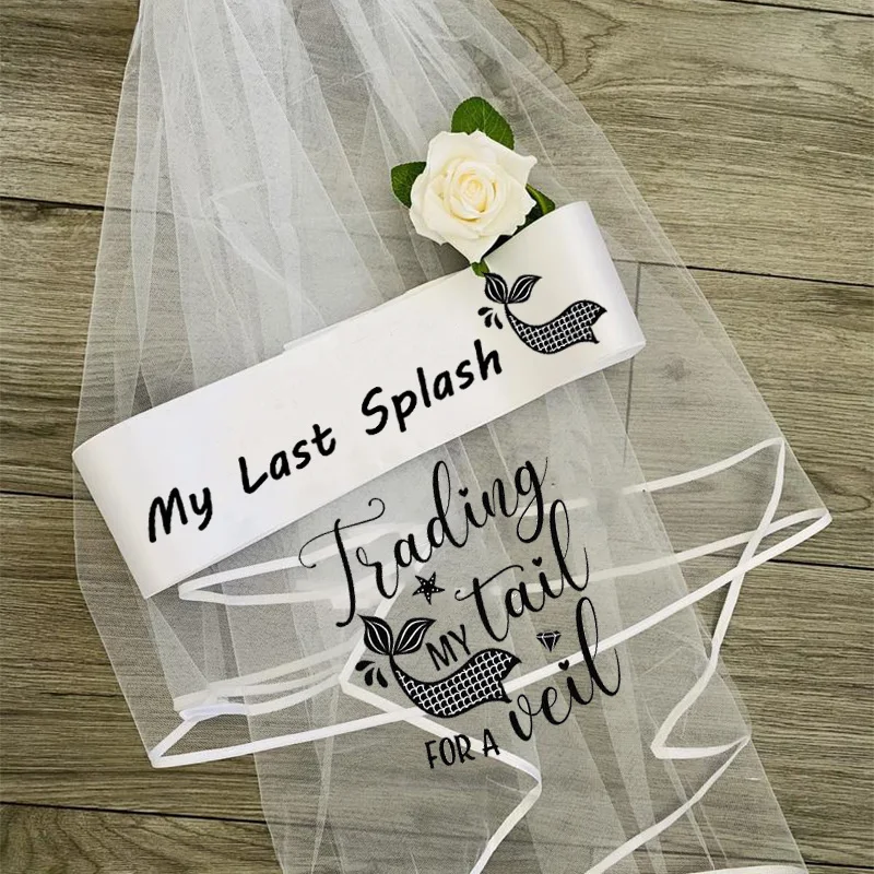 

Trading My Tail for a Veil My Last Splash sash Mermaid themed beach Bachelorette Party bridal shower bride to be decoration gift