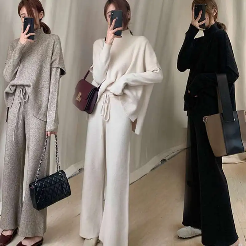 JSXDHK Elegant Winter Sweater Set Women Turtleneck Knitted Thick Pullover + Short Sleeve Loose Vest + Wide Leg Pants 3 Piece Set
JSXDHK Elegant Winter Sweater Set Women Turtleneck Knitted Thick Pullover + Short Sleeve Loose Vest + Wide Leg Pants 3 Piece Set