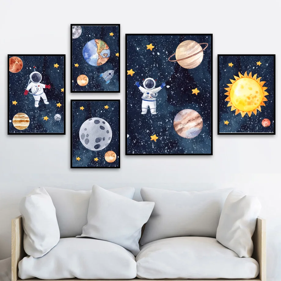 Wall Art Canvas Painting Nordic Cartoon Astronaut Sun Earth Moon Star rocket Posters And Prints Pictures Kids Room Decoration
Wall Art Canvas Painting Nordic Cartoon Astronaut Sun Earth Moon Star rocket Posters And Prints Pictures Kids Room Decoration