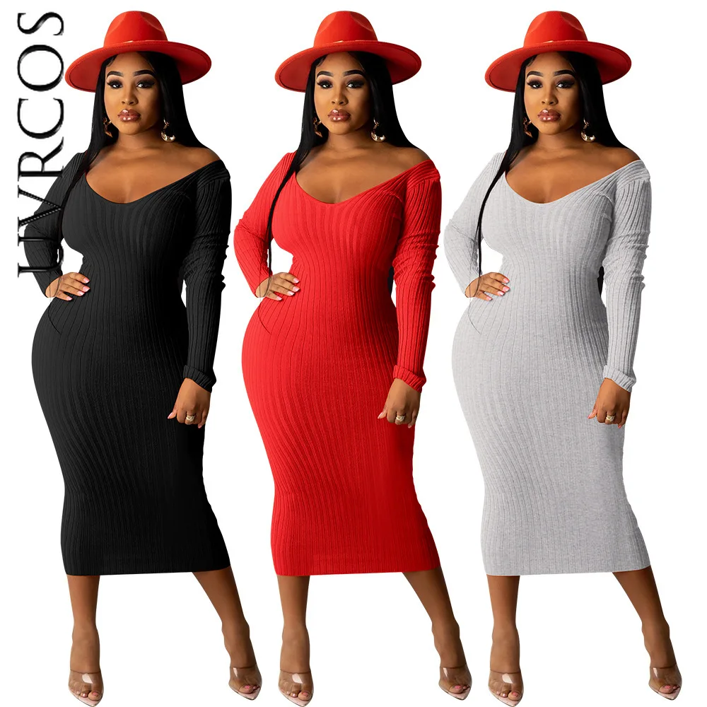 Long Sleeve V Neck Off Shoulder Bodycon Ribbed Knit Dress Women 2021 Fall Winter Fashion Solid Slim Casual Midi Female Clothing
Long Sleeve V Neck Off Shoulder Bodycon Ribbed Knit Dress Women 2021 Fall Winter Fashion Solid Slim Casual Midi Female Clothing