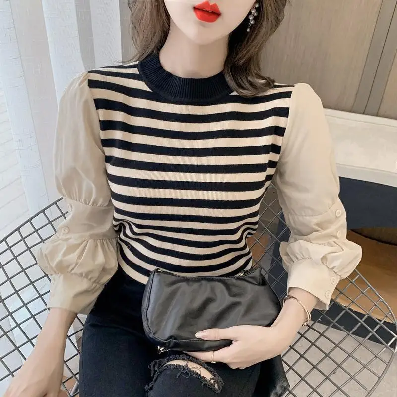 Striped Color Matching Shirt Sleeve Knit Sweater Women 2022 Spring And Autumn New Korean Style Round Neck Pullover Blouse
Striped Color Matching Shirt Sleeve Knit Sweater Women 2022 Spring And Autumn New Korean Style Round Neck Pullover Blouse