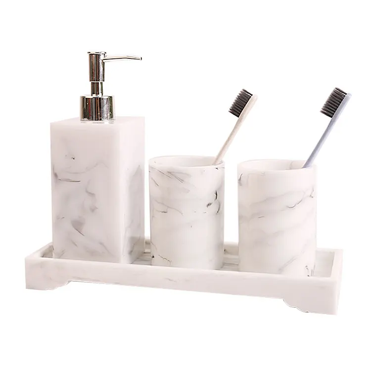 4pcs Set Nordic White Marble Texture Resin Bathroom Kit Dispenser Lotion Bottle Tray Bathroom Supplies Accessories Cotton Swab 
4pcs Set Nordic White Marble Texture Resin Bathroom Kit Dispenser Lotion Bottle Tray Bathroom Supplies Accessories Cotton Swab