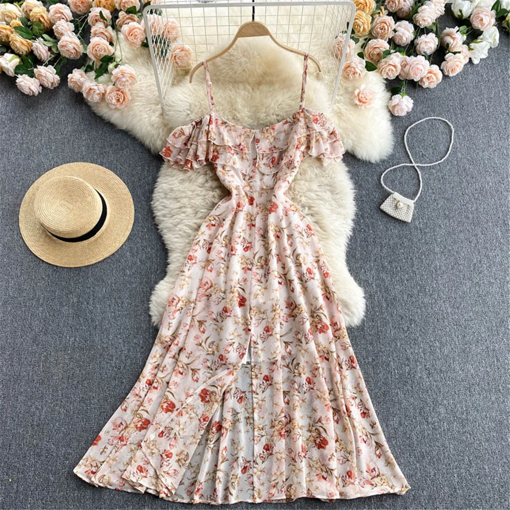 Women Floral Split Sling Dress Summer Chiffon Beach Holiday Strap Long Dresses Fashion Casual Sundress Gown Female Clothing 2021
Women Floral Split Sling Dress Summer Chiffon Beach Holiday Strap Long Dresses Fashion Casual Sundress Gown Female Clothing 2021