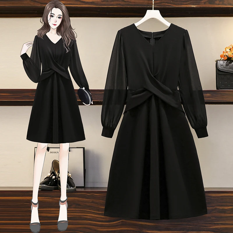 5XL Plus Size Women Black Elegant Korean Dresses Spring 2021 V-neck Chiffon Long Sleeve Patchwork High Waist Ladies Cross Dress
5XL Plus Size Women Black Elegant Korean Dresses Spring 2021 V-neck Chiffon Long Sleeve Patchwork High Waist Ladies Cross Dress