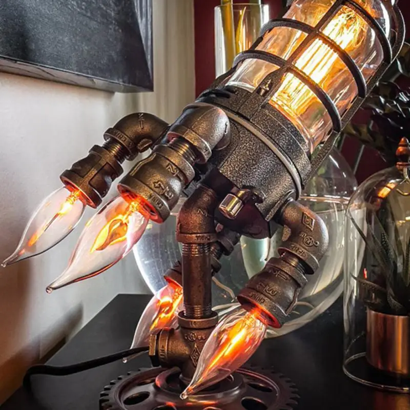 Punk Style Lights Steampunk Rocket Lamp Metal Desktop Decor Ornaments Wall Decoration Light Gift Led Light Lamp US/UK/EU/AU Plug
Punk Style Lights Steampunk Rocket Lamp Metal Desktop Decor Ornaments Wall Decoration Light Gift Led Light Lamp US/UK/EU/AU Plug