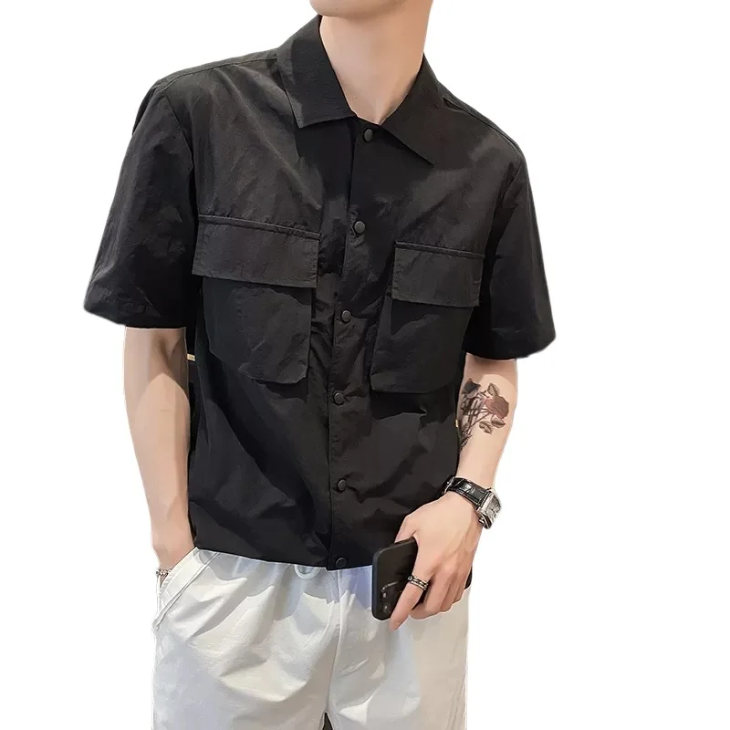 Summer Short-sleeved Shirts Men's Slim Fashion Solid Color Pocket Casual Shirts Men Streetwear Cargo Shirts Mens Dress Shirts 
Summer Short-sleeved Shirts Men's Slim Fashion Solid Color Pocket Casual Shirts Men Streetwear Cargo Shirts Mens Dress Shirts