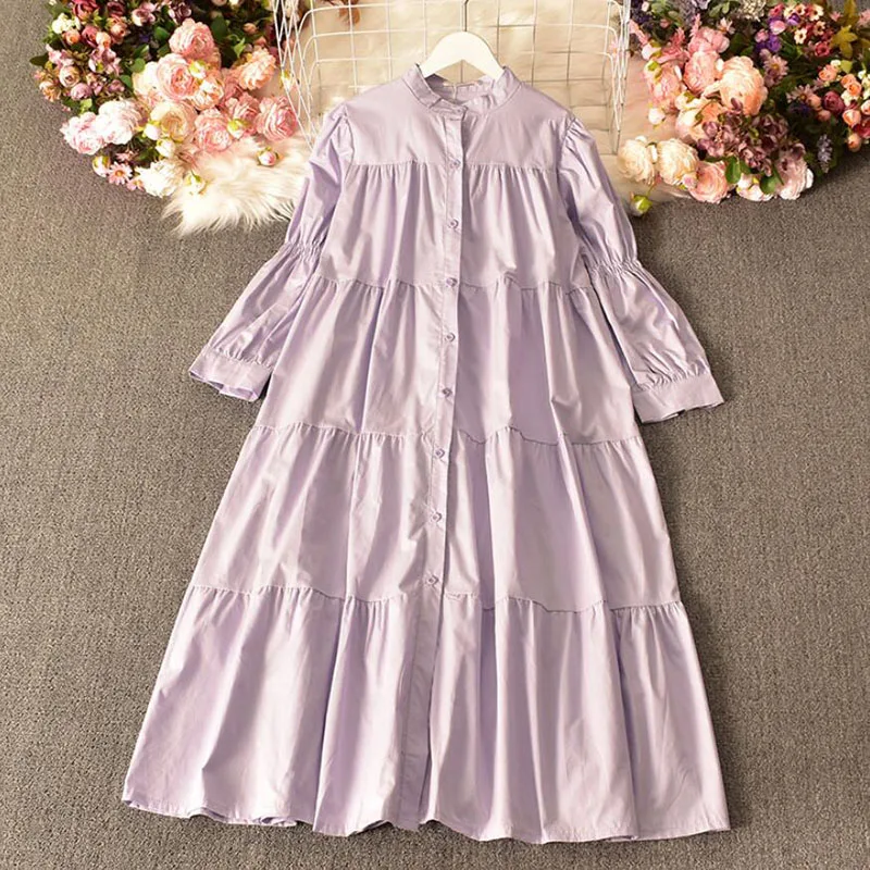 Spring Vintage Basic Women Dress 2021 Fashion Stand Collar Solid Color Single-breasted Long Dress Loose Long Sleeve Vestidos
Spring Vintage Basic Women Dress 2021 Fashion Stand Collar Solid Color Single-breasted Long Dress Loose Long Sleeve Vestidos