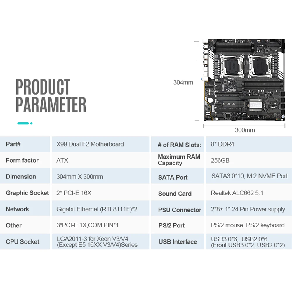 JINGSHA X99-F2 Computer Motherboard E-ATX Dual Channel DDR4 256G SATA 3.0 M.2 NVME USB 3.0 Mainboard for Xeon V3 V4 CPU
JINGSHA X99-F2 Computer Motherboard E-ATX Dual Channel DDR4 256G SATA 3.0 M.2 NVME USB 3.0 Mainboard for Xeon V3 V4 CPU