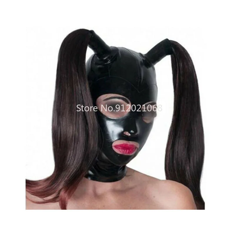 Handmade Latex Hood with Black Ponytail Wig Rubber Mask with Hair Pigtail Tube Club Wear Women Halloween Cosplay Costumes
Handmade Latex Hood with Black Ponytail Wig Rubber Mask with Hair Pigtail Tube Club Wear Women Halloween Cosplay Costumes