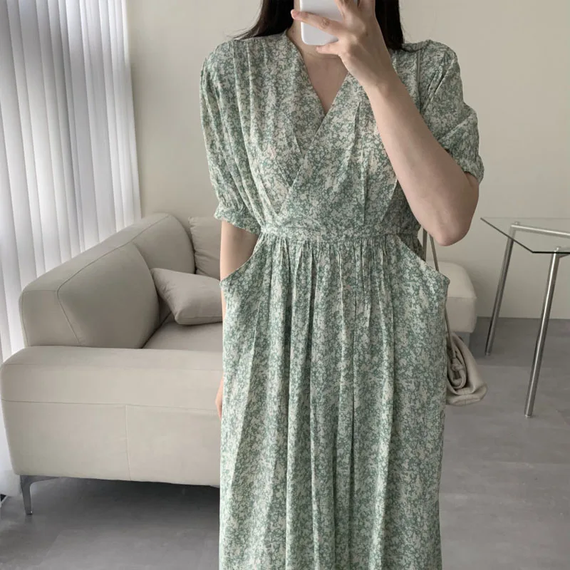 Korean One-Piece Fashion Women'S Long Dresses 2021 Summer New Elegant V Neck Floral Print Chiffon Office Ladies Casual Dresses
Korean One-Piece Fashion Women'S Long Dresses 2021 Summer New Elegant V Neck Floral Print Chiffon Office Ladies Casual Dresses