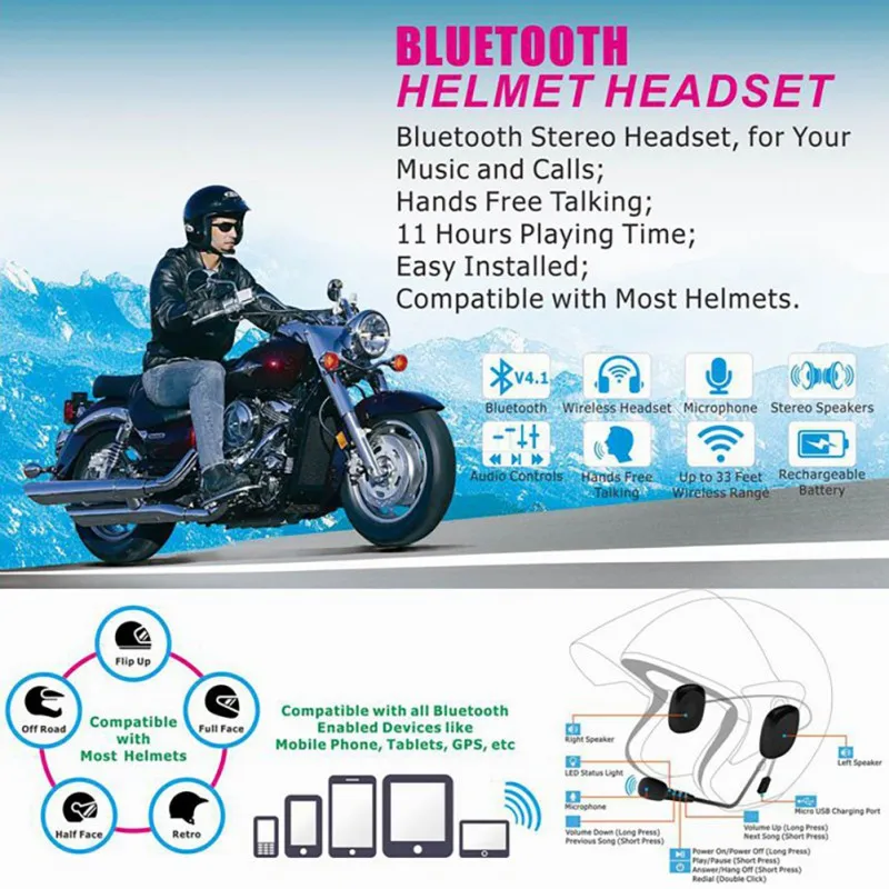 Bluetooth 4.2 Motorcycle Helmet Wireless Headphones Stereo Earphone Handsfree Motorcycle Helmet Headphone MP3 Speaker 
Bluetooth 4.2 Motorcycle Helmet Wireless Headphones Stereo Earphone Handsfree Motorcycle Helmet Headphone MP3 Speaker