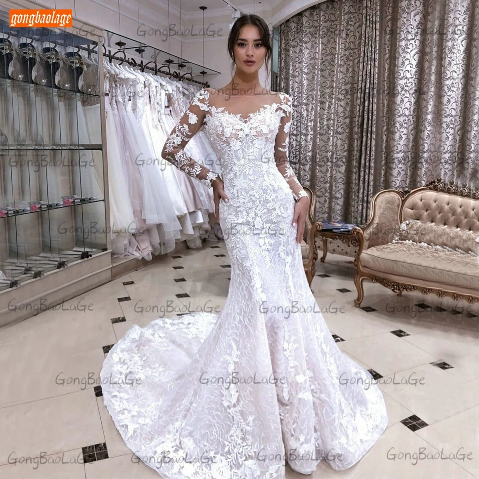 Sexy Mermaid Wedding Gowns Long Sleeves 2020 White Lace Appliqued Slim Fit Bridal Dresses Ivory Custom Made Vestidos De Noiva
Sexy Mermaid Wedding Gowns Long Sleeves 2020 White Lace Appliqued Slim Fit Bridal Dresses Ivory Custom Made Vestidos De Noiva