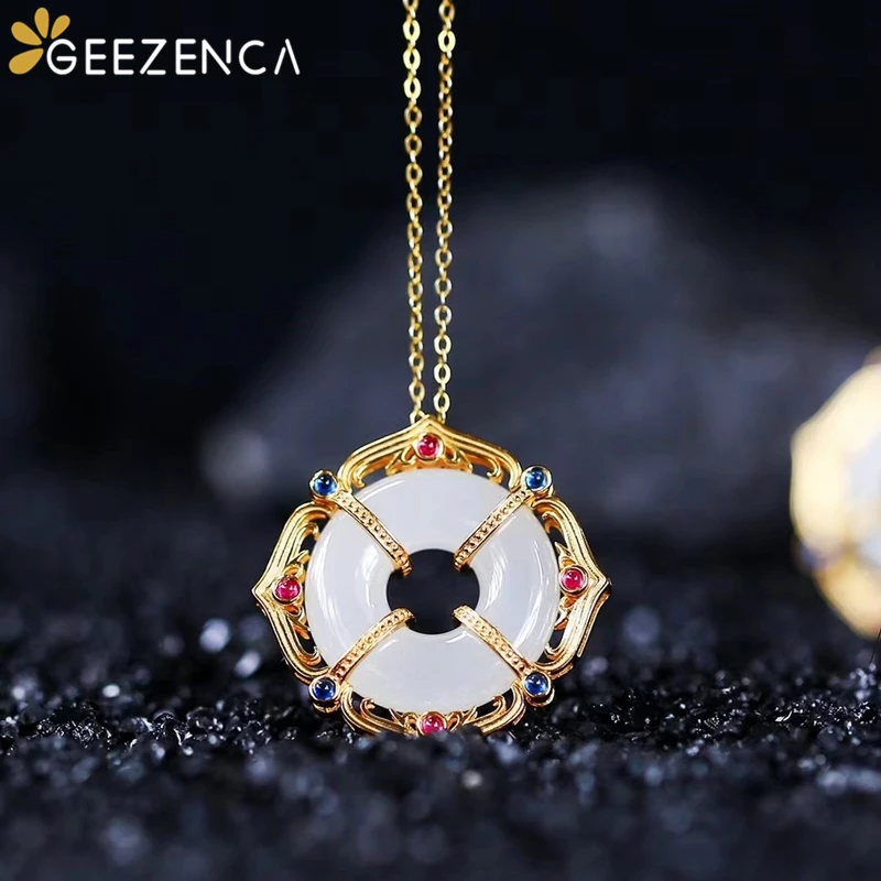 Vintage S925 Silver Gold Plated Hetian Jade Hollow Circle Women's Pendant Court Style Fine Jewel Necklace Pendants Without Chain
Vintage S925 Silver Gold Plated Hetian Jade Hollow Circle Women's Pendant Court Style Fine Jewel Necklace Pendants Without Chain