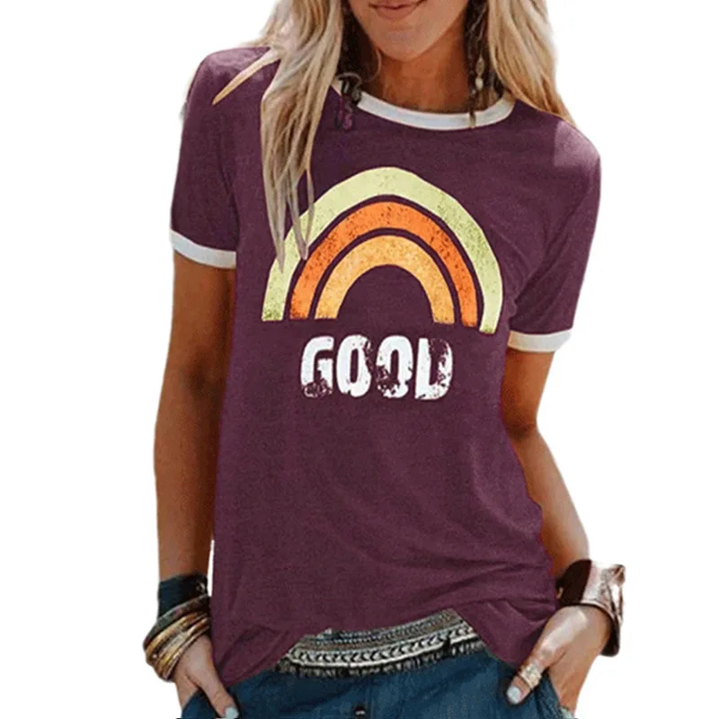 GOOD VIBES Rainbow Print T-shirt For Women Casual Summer Tops 2021 New O-Neck Short Sleeve Loose Tshirt Woman Clothes Plus Size
GOOD VIBES Rainbow Print T-shirt For Women Casual Summer Tops 2021 New O-Neck Short Sleeve Loose Tshirt Woman Clothes Plus Size