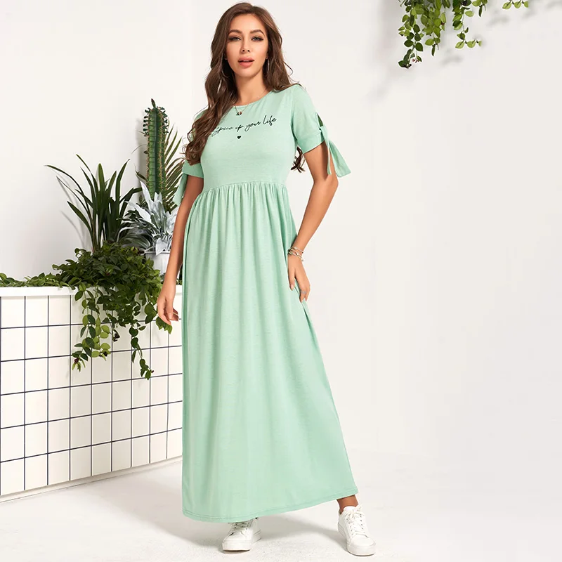 Summer New Women Casual Long Dress 2022 Mint Green High Waist A-line Bandage Knot Short Sleeve Letter Sweet Slim Dresses
Summer New Women Casual Long Dress 2022 Mint Green High Waist A-line Bandage Knot Short Sleeve Letter Sweet Slim Dresses
