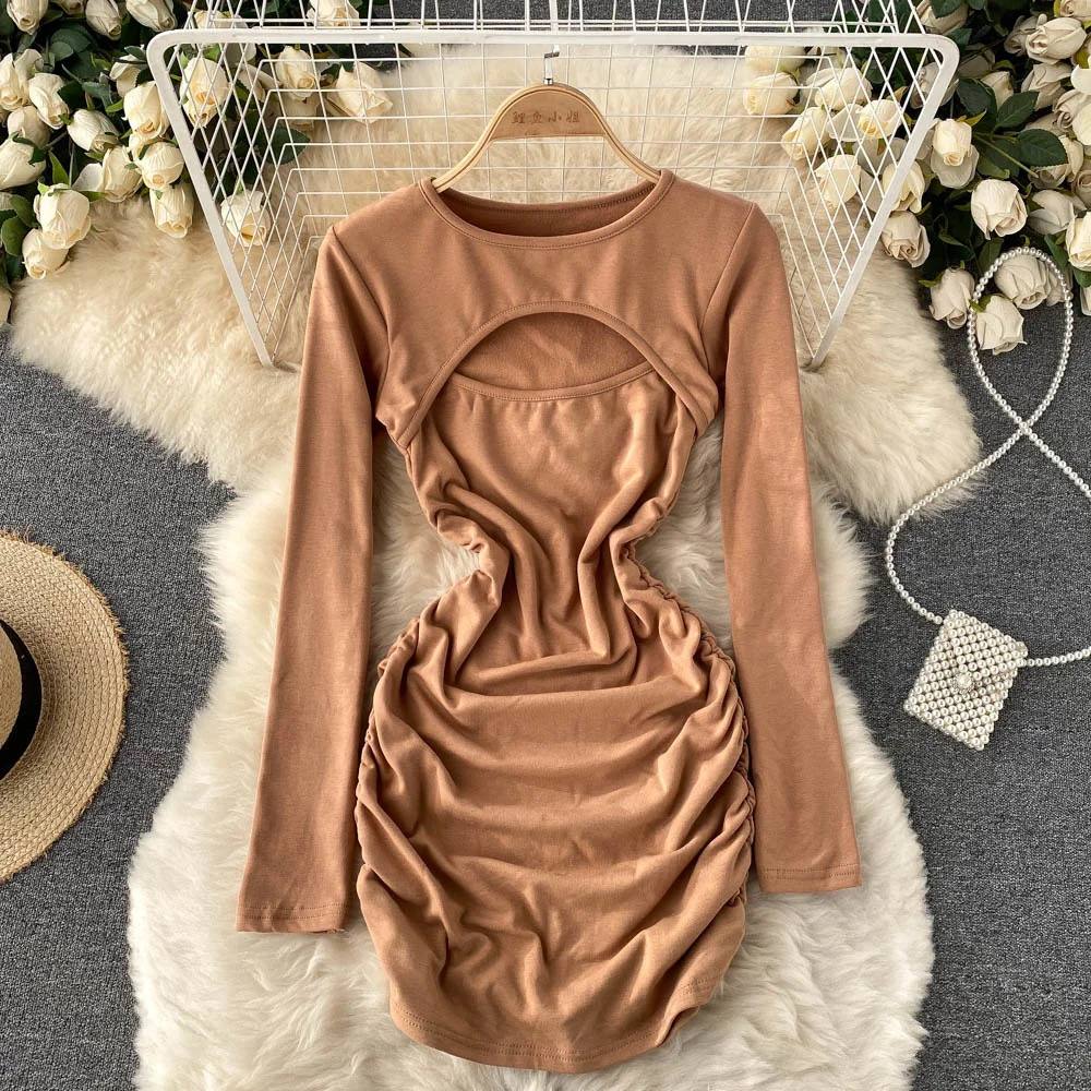 Sexy Cutout Hollow Front Mini Bodycon Dress Women 2021 Autumn Winter O-neck Long Sleeve Skinny Ruched Party Club Dress Outfits
Sexy Cutout Hollow Front Mini Bodycon Dress Women 2021 Autumn Winter O-neck Long Sleeve Skinny Ruched Party Club Dress Outfits