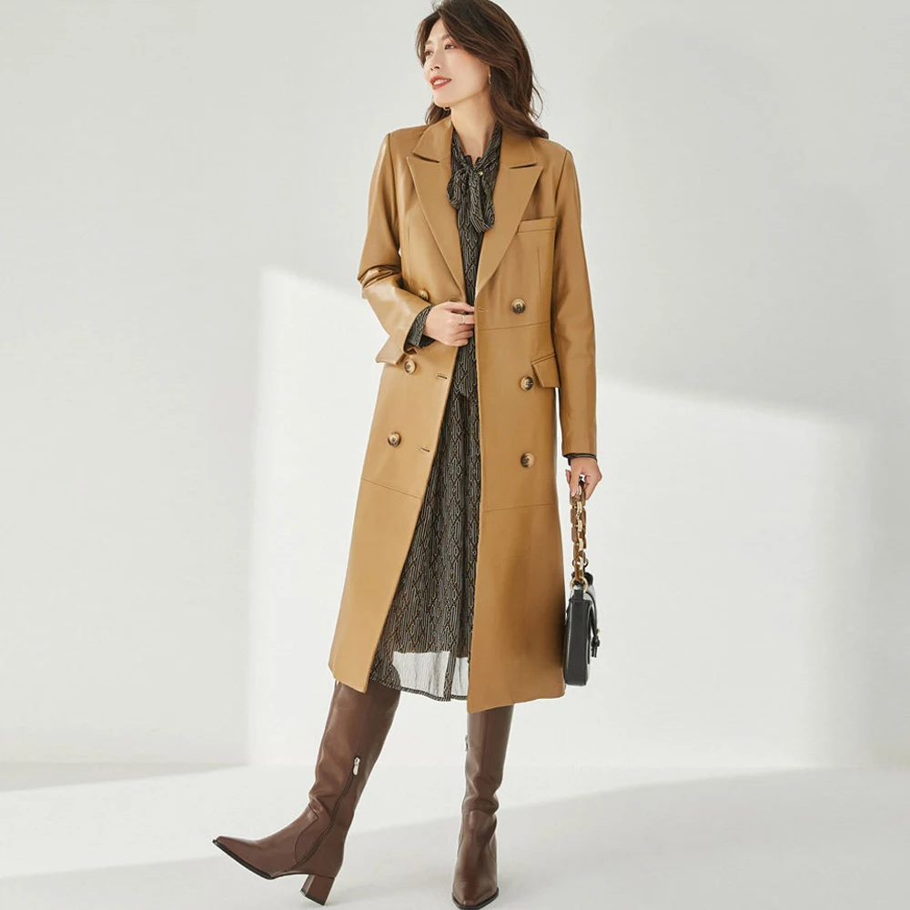 High Quality Real Leather Jacket Belt Khaki Genuine Leather Clothes Women Natural Sheepskin Coats Black Long Trench Coat Winter
High Quality Real Leather Jacket Belt Khaki Genuine Leather Clothes Women Natural Sheepskin Coats Black Long Trench Coat Winter