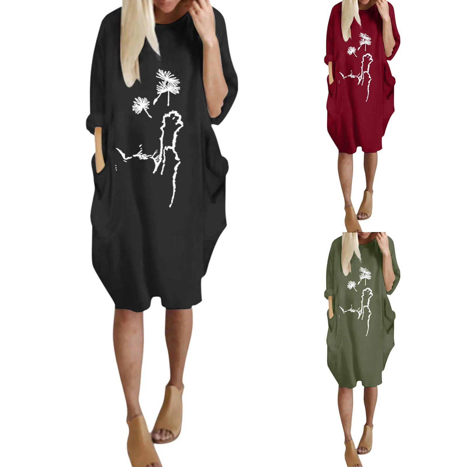 Женская блузка с длинным рукавом, круглым вырезом и принтом 
Женская блузка с длинным рукавом, круглым вырезом и принтом