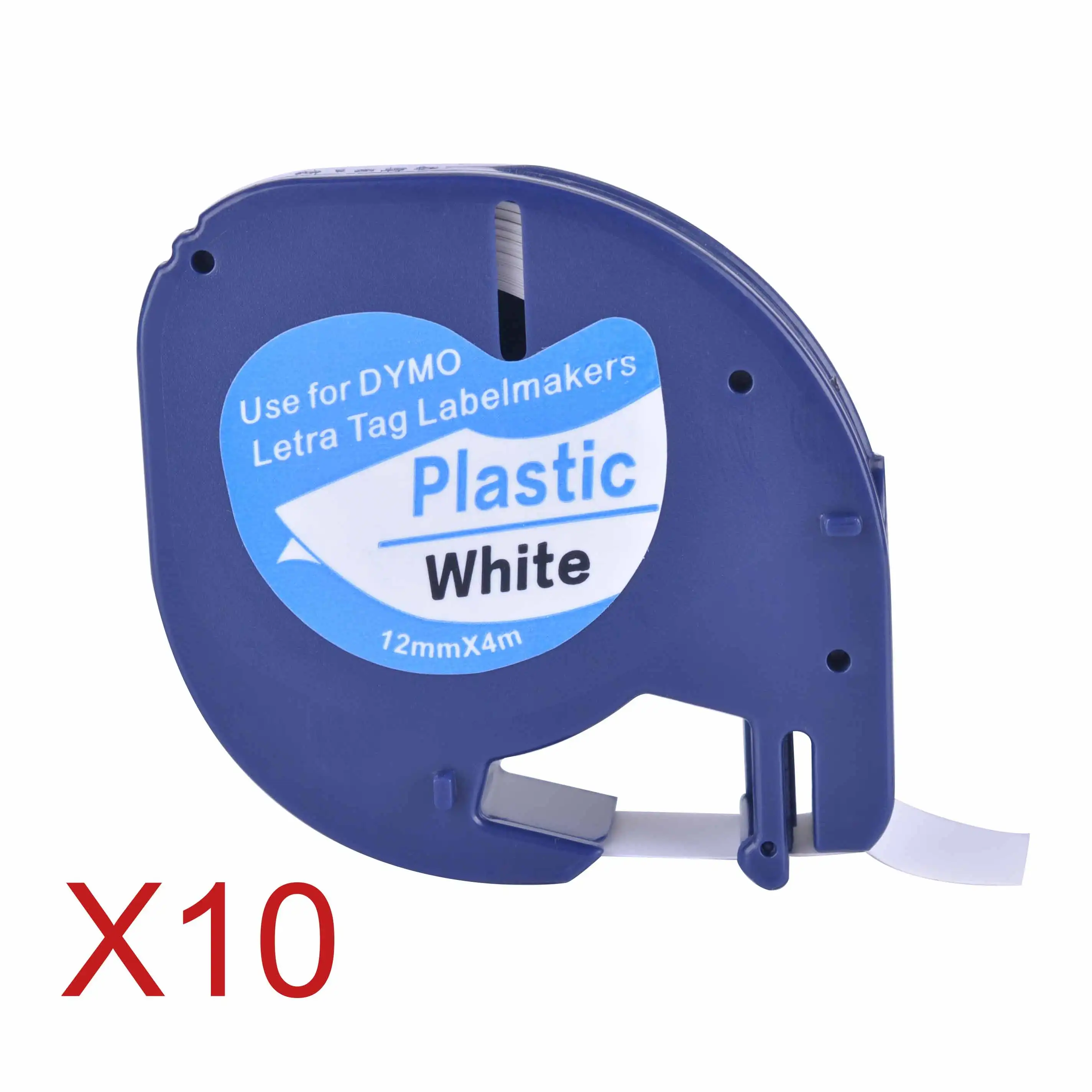10 совместимый с Dymo LetraTag 91201 черный на белом (12 мм x 4 м) пластиковые этикетки ленты