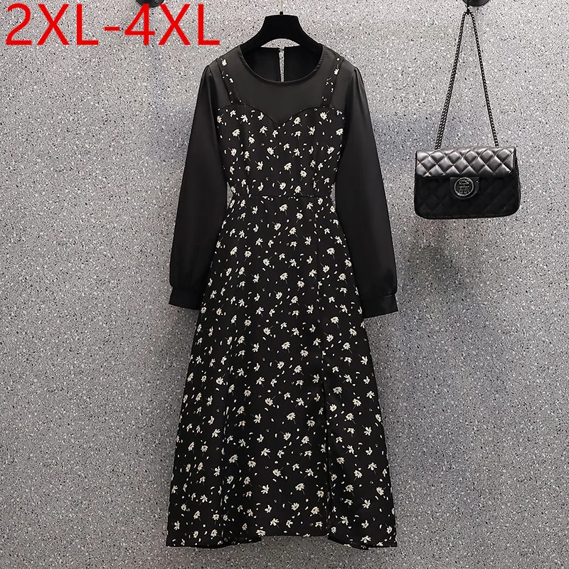 Spring Autumn Plus Size Dress For Women O Neck Long Sleeve Black Patchwork Floral Print Lace Up Split Chiffon Dresses 3XL 4XL
Spring Autumn Plus Size Dress For Women O Neck Long Sleeve Black Patchwork Floral Print Lace Up Split Chiffon Dresses 3XL 4XL
