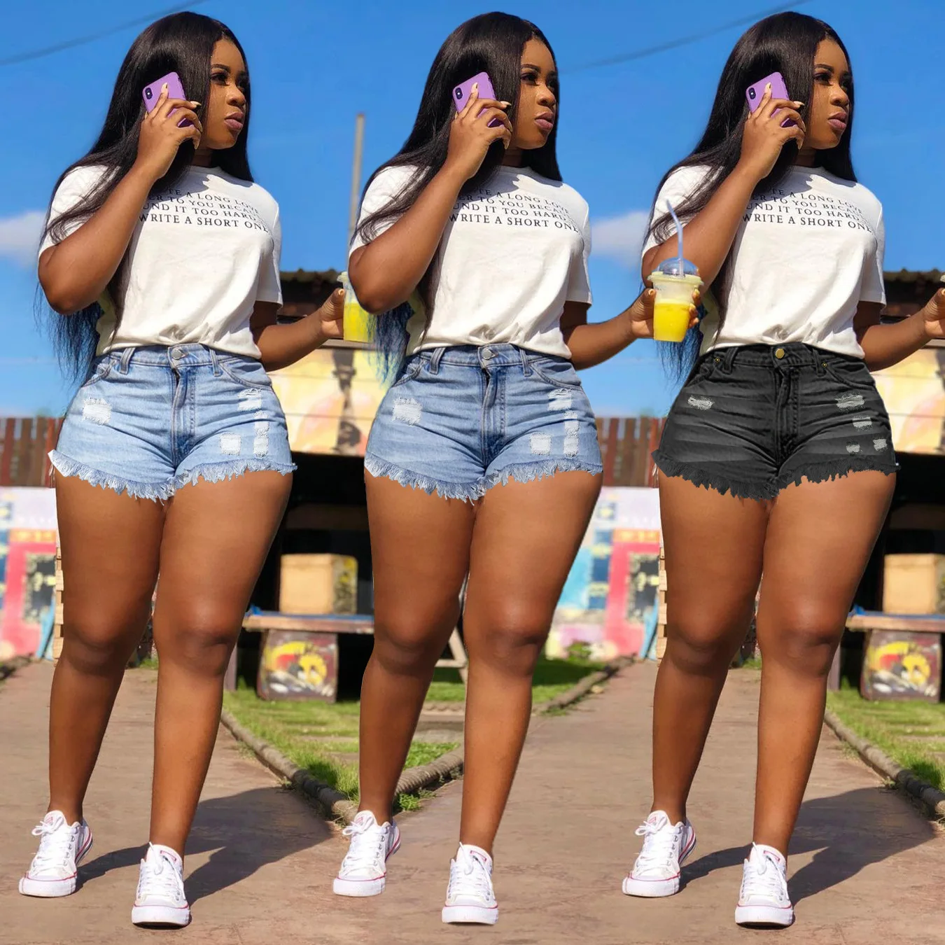 European and American women's denim shorts with ripped fringe clothes for women straight leg jeans skinny jeans woman
European and American women's denim shorts with ripped fringe clothes for women straight leg jeans skinny jeans woman