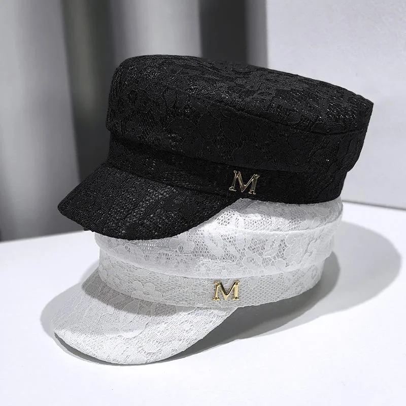 Women Caps with M Metal Sign Lace Floral Solid Newsboy Caps 2021 New Spring Octagonal Hat for Ladies White Black
Women Caps with M Metal Sign Lace Floral Solid Newsboy Caps 2021 New Spring Octagonal Hat for Ladies White Black