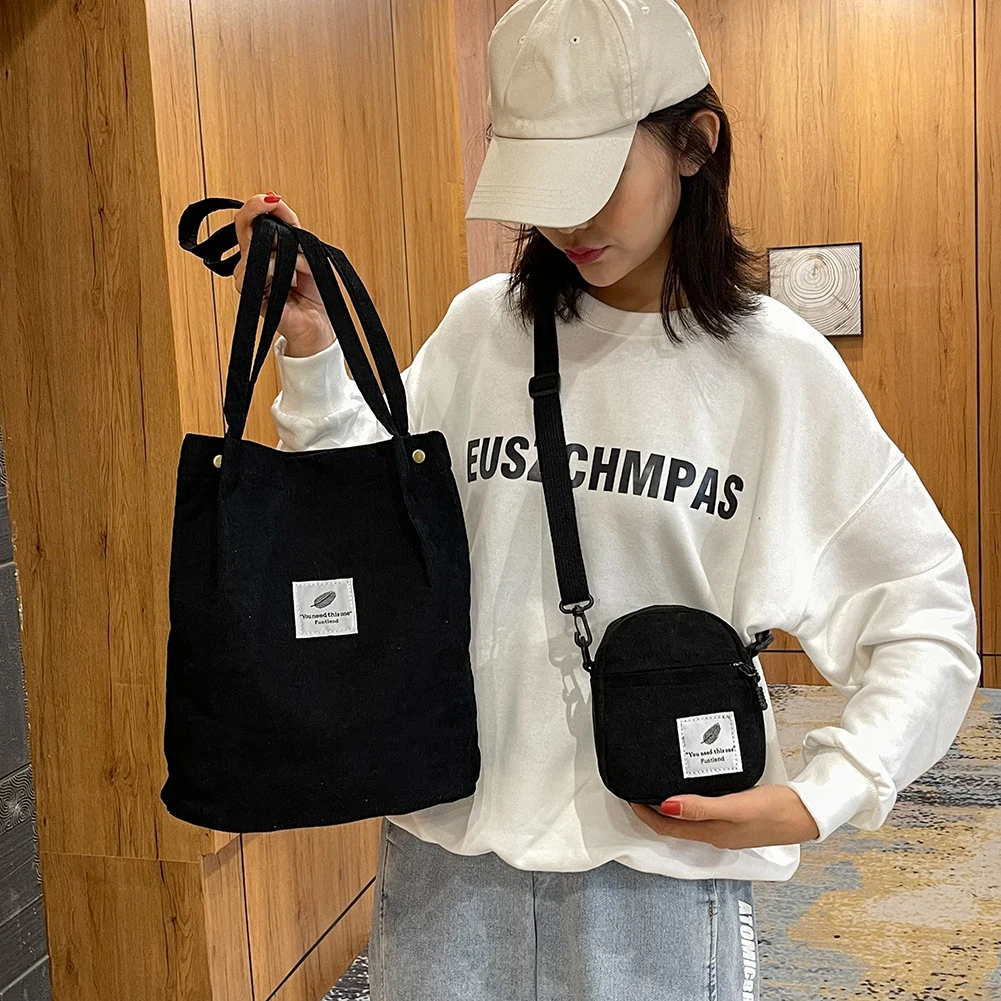 2 шт., набор женских вельветовых сумок для покупок
2 шт., набор женских вельветовых сумок для покупок