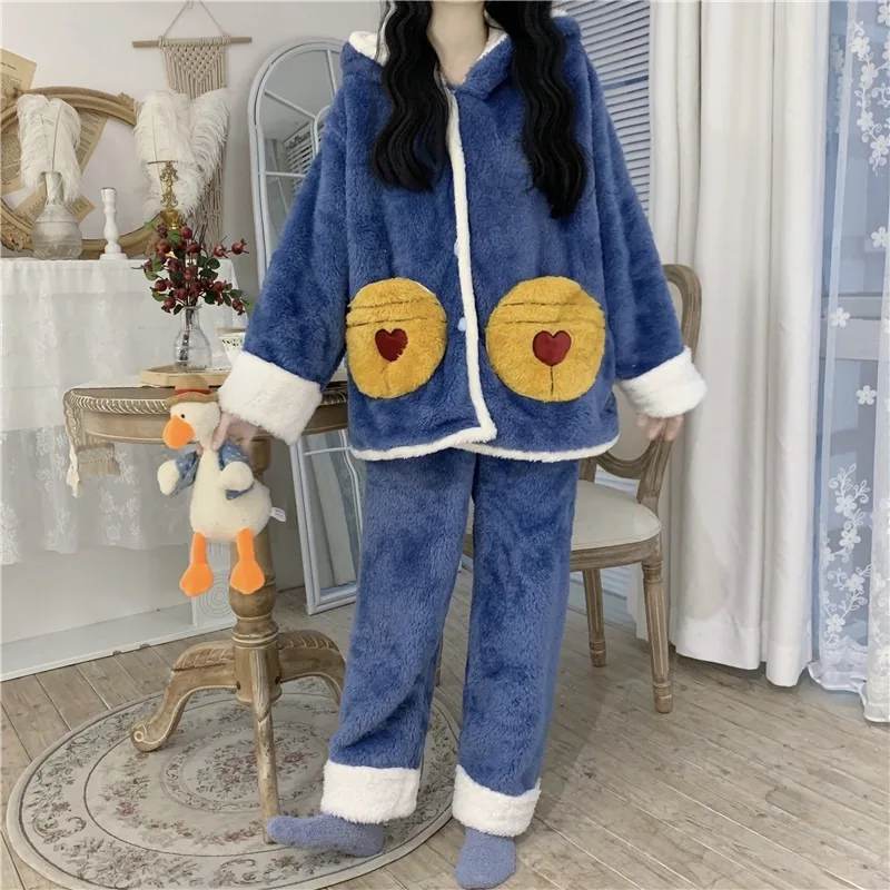 Autumn and Winter 2020 New Cute Cartoon Flannel Outer Wear Two-piece Warm Pajamas Casual Home Service Suit Women Sleepwear
Autumn and Winter 2020 New Cute Cartoon Flannel Outer Wear Two-piece Warm Pajamas Casual Home Service Suit Women Sleepwear