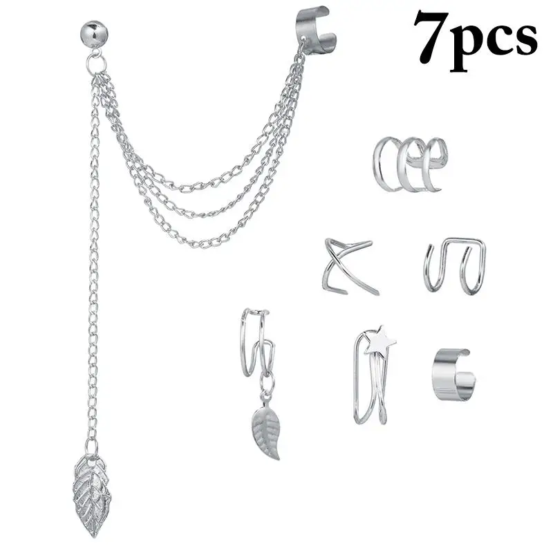 7PCS Women Earrings Leaf Irregular Ear Cuff Non-Piercing Star Ear Clip Chain Dangle Earrings Girls Gifts Jewelry Accessories
7PCS Women Earrings Leaf Irregular Ear Cuff Non-Piercing Star Ear Clip Chain Dangle Earrings Girls Gifts Jewelry Accessories