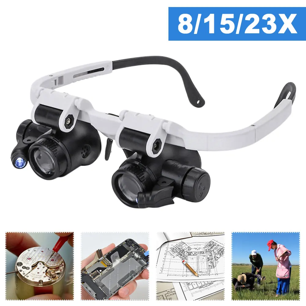 

Magnifying Glass Glasses Loupes Magnifier Eyewear with LED Lighting Watch Jeweler Watchmaker Repair 8x 15x 23X Lens Dropshipping