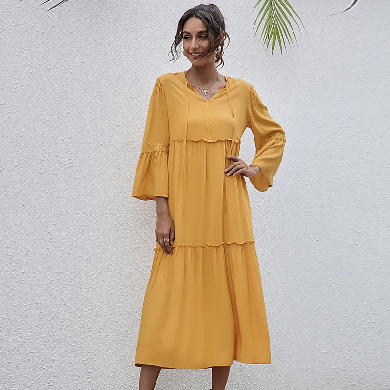 2021 summer new fashion V-neck long skirt yellow lotus leaf dress ladies long dress high waist party large size long skirt
2021 summer new fashion V-neck long skirt yellow lotus leaf dress ladies long dress high waist party large size long skirt