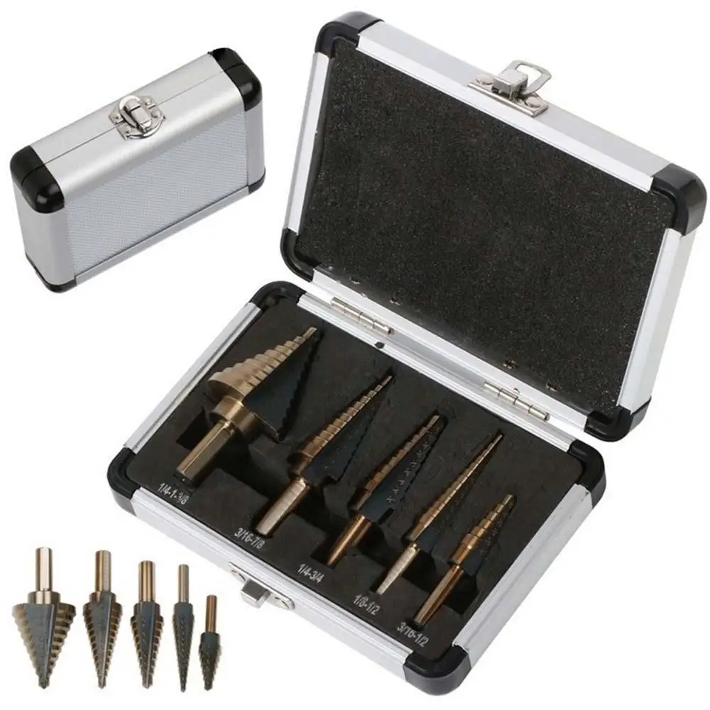 Multiple Hole Cutter Aluminum Box Insulation Board Metalworking Step Drill Cone Drill Bit Handle 5Pcs / Set Titanium Plating
Multiple Hole Cutter Aluminum Box Insulation Board Metalworking Step Drill Cone Drill Bit Handle 5Pcs / Set Titanium Plating