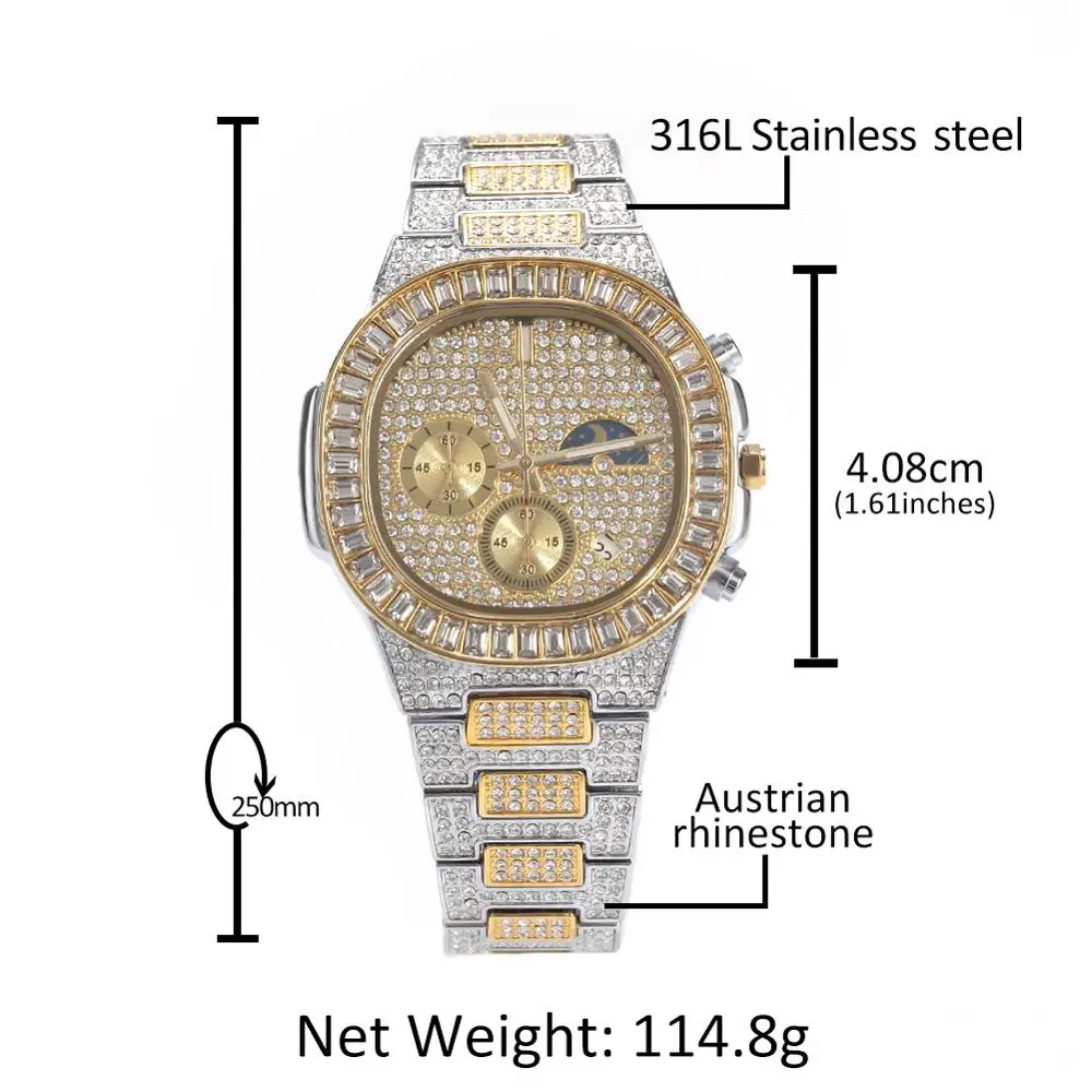 New Arrival Bling Iced Out Hip Hop Watch Men Gold Color Quartz Watches For Men Luxury Steel Male Clock Masculino Jewelry
New Arrival Bling Iced Out Hip Hop Watch Men Gold Color Quartz Watches For Men Luxury Steel Male Clock Masculino Jewelry