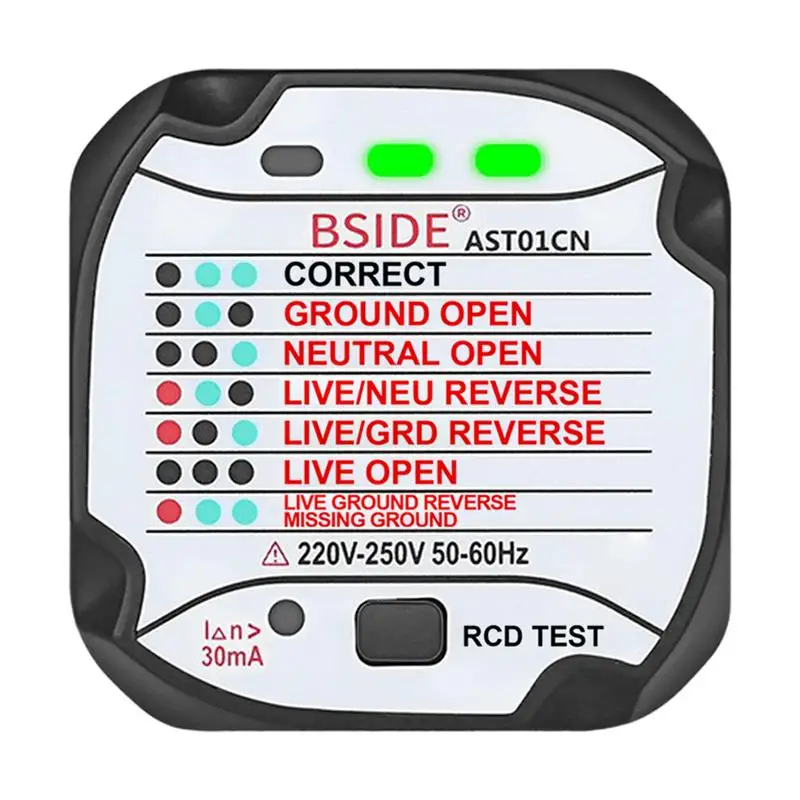 BSIDE Socket Tester AST01 EU/US/UK/AU Plug RCD GFCI Test Outlet Wall Plug Detector 7 Patterns Ground Zero Line Plug Tester
BSIDE Socket Tester AST01 EU/US/UK/AU Plug RCD GFCI Test Outlet Wall Plug Detector 7 Patterns Ground Zero Line Plug Tester