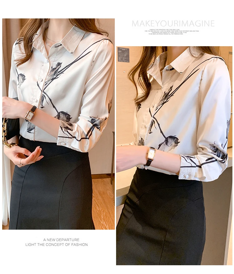 Houthion New Silk Women's Blouses Fashion Shirt Long Sleeve Top Loose Printed Silk Blouse Summer Buttons Full Office Lady
Houthion New Silk Women's Blouses Fashion Shirt Long Sleeve Top Loose Printed Silk Blouse Summer Buttons Full Office Lady